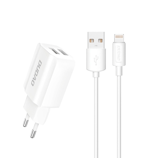 Picture of Dudao EU tīkla lādētājs 2x USB 5V / 2.4A + Lightning vads 1m White