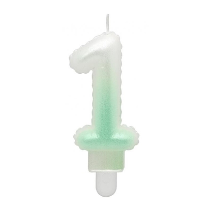 Attēls no GoDan Tortes svece - Gaisa Balons Skaitlis 1 (7cm) White/Green Ombre