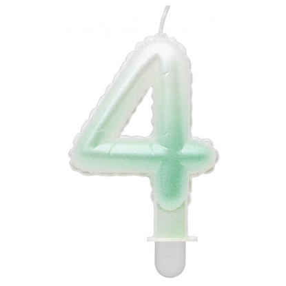 Attēls no GoDan Tortes svece - Gaisa Balons Skaitlis 4 (7cm) White/Green Ombre