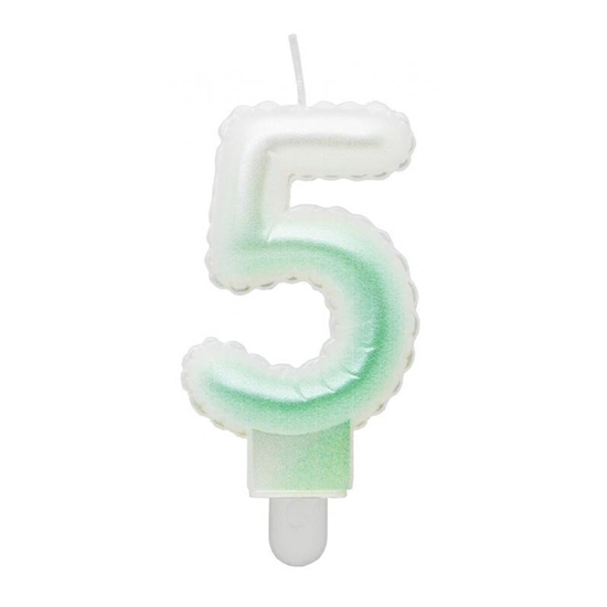 Изображение GoDan Tortes svece - Gaisa Balons Skaitlis 5 (7cm) White/Green Ombre