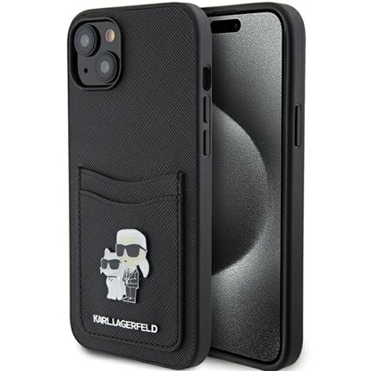 Attēls no Karl Lagerfeld Saffiano Cardslot Karl&Choupette Metal Pin Back Case for Apple iPhone 15