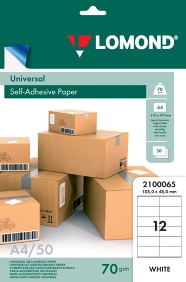 Picture of Lomond Self-Adhesive Paper Universal Labels, 12/105x48, A4, 50 sheets, White