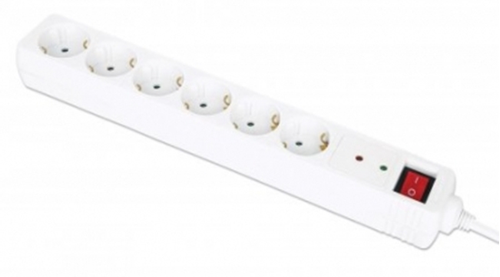 Picture of Manhattan Power Distribution Unit EU (2-pin), x6 gang/output with on/off switch (neon) and Surge Protection, 2m cable, 16A, White, Extension Lead, PDU, Power Strip, Three Year Warranty