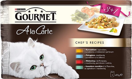 Изображение Nestle GOURMET Ala Carte 4x85g Kurczak, Pstrąg, Wołowina, Łosoś