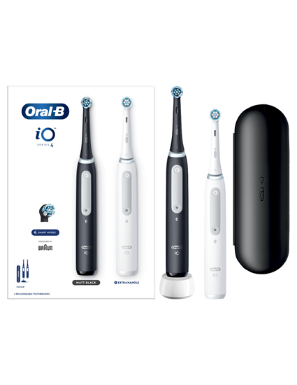 Picture of Oral-B | Electric Toothbrush Duo pack | iO4 Series | Rechargeable | For adults | Number of brush heads included 2 | Number of teeth brushing modes 4 | Black/White