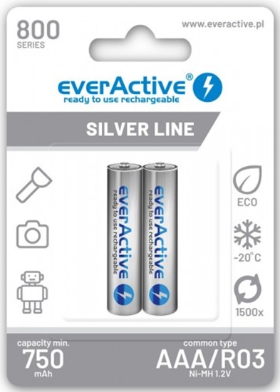 Изображение R03/AAA akumulatori 1.2V everActive Silver line Ni-MH 800 mAh iepakojumā 2 gb.