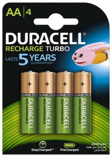 Изображение R6/AA akumulatori 1.2V Duracell Recharge Turbo sērija Ni-MH HR6 2500 mAh iepakojumā 4 gb.