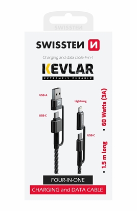 Изображение Swissten Kevlar Cable 4in1 / 3A / 1.5m