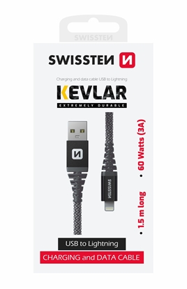 Изображение Swissten Kevlar Data Cable USB / Lightning 1.5m / 60w