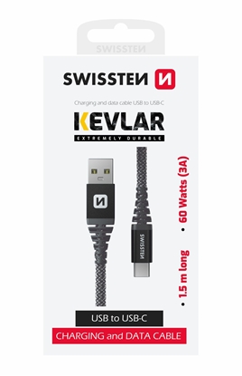 Изображение Swissten Kevlar Data Cable USB / USB-C / 1.5m / 60w