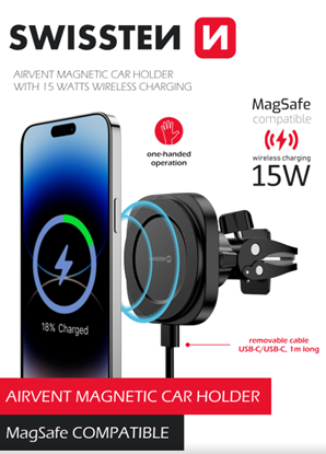 Picture of Swissten Magstick Car Holder With Wireless Charger 15W