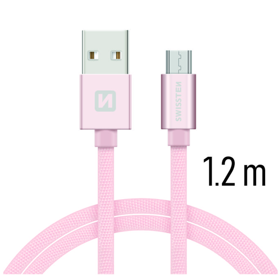 Изображение Swissten Textile Universal Micro USB Data and Charging Cable 1.2m Rose