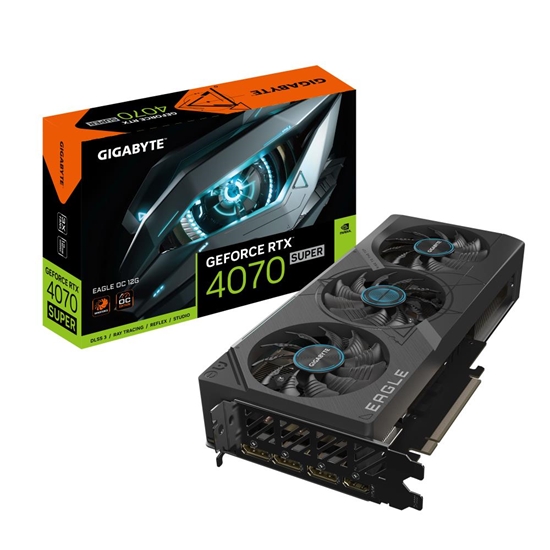 Изображение Graphics Card|GIGABYTE|NVIDIA GeForce RTX 4070 SUPER|12 GB|GDDR6X|192 bit|PCIE 4.0 16x|GPU 2535 MHz|1xHDMI|3xDisplayPort|GV-N407SEAGLE_OC-12GD