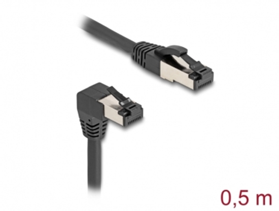 Picture of Delock RJ45 Network Cable Cat.8.1 S/FTP 90° downwards angled / straight 0.5 m black