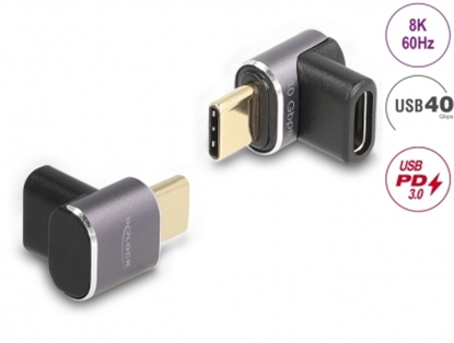 Attēls no Delock USB Adapter 40 Gbps USB Type-C™ PD 3.0 100 W male to female angled 8K 60 Hz metal compact