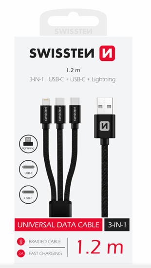 Изображение Swissten 3in1 Textile Data Cable 1.2m