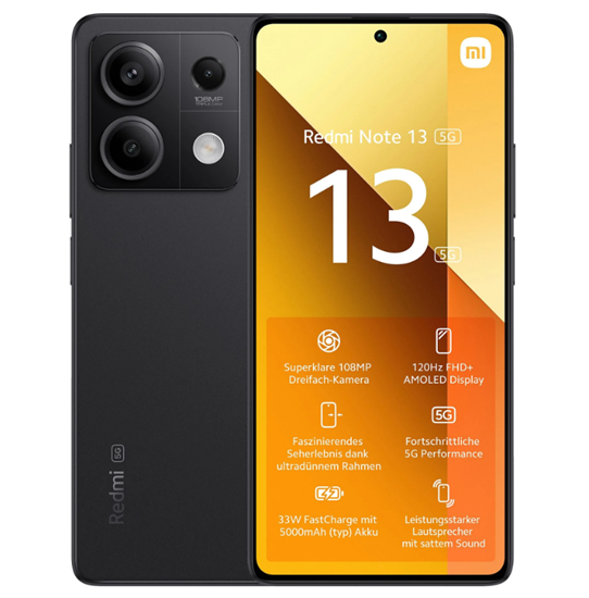 Picture of Xiaomi Redmi Note 13 (Graphite Black) Dual SIM 6.67“ AMOLED 1080x2400/2.4GHz&2.0GHz/128GB/6GB RAM/Android13/5G,MZB0FPBEU | Xiaomi | Redmi | Note 13 | Graphite Black | 6.67 " | AMOLED | 1080 x 2400 pixels | Mediatek | Dimensity 6080 | Internal RAM 6 GB | 1