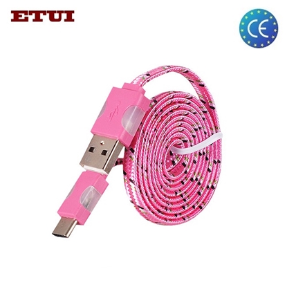 Picture of Etui Super Plakans Virves 1m Led Apgaismojuma USB uz Type-C Datu & Uzlādes Kabelis Rozā