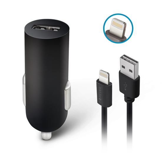 Изображение Forever M02 car charger 1x USB 1A black + Lightnin