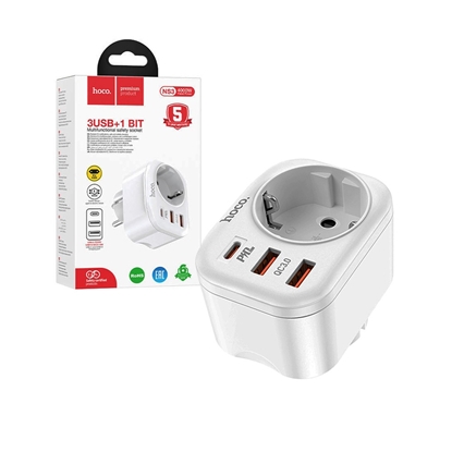 Attēls no Hoco NS3 Adapteris - lādētājs ar 2xUSB / 1xUSB-C / 1xEU socket / 3A 20W White