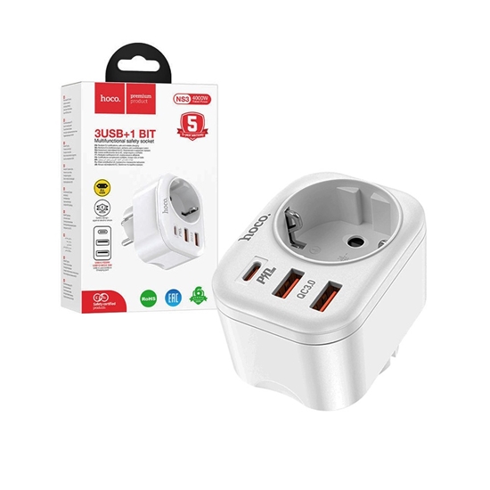 Picture of Hoco NS3 Adapteris - lādētājs ar 2xUSB / 1xUSB-C / 1xEU socket / 3A 20W White