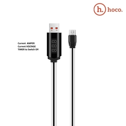 Изображение Hoco U29 USB uz Micro USB 1.2m Kabelis ar info LCD - Ampēri / Voltāža / Izslēgšanās Taimera Poga Balts