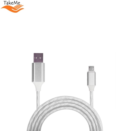 Picture of TakeMe Uzlādes laikā LED mirgojošs Data un uzlādes Micro USB vads 1m Sudrabains