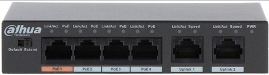 Изображение Type L2 | 6x10Base-T / 100Base-TX | PoE ports 4 | 60 Watts | DH-PFS3006-4ET-60