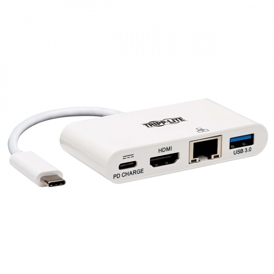 Изображение Wieloportowy adapter USB-C 4K HDMI, port USB-A, GbE, ładowanie PD 60 W, HDCP U444-06N-H4GU-C Biały