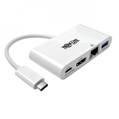 Изображение Wieloportowy adapter USB-C HDMI, port USB 3.2 Gen 1, Gigabit Ethernet, ładowanie PD 60 W, HDCP U444-06N-HGU-C Biały