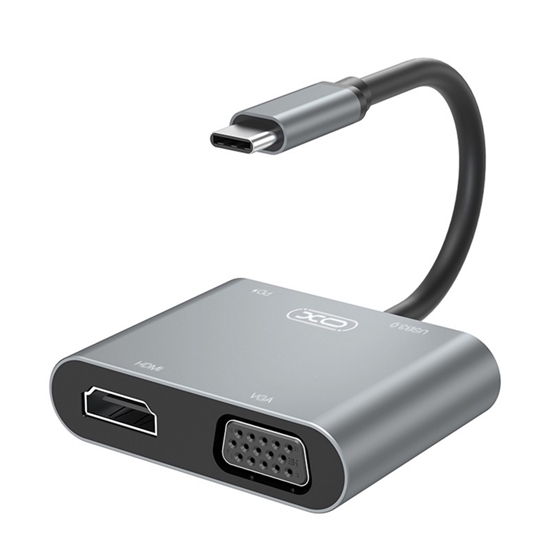 Picture of XO HUB001 4in1 Video Adapteris - Pāreja no USB-C uz Hdmi 4K 30Hz / VGA monitors / USB 3.0 / USB-C PD 100W