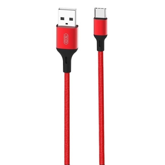 Изображение XO NB143 Izturīgs TPE Universāls USB uz USB-C (Type-C) Datu & Ārās uzlādes 2.4A Kabelis 1m Sarkans