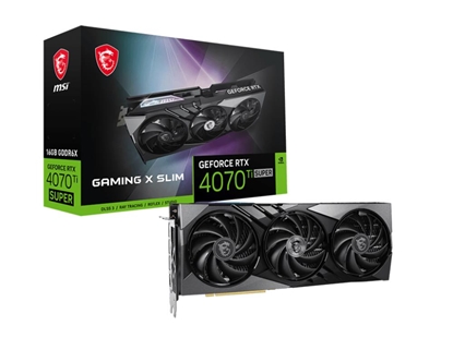 Attēls no Graphics Card|MSI|NVIDIA GeForce RTX 4070 Ti SUPER|16 GB|GDDR6X|256 bit|PCIE 4.0 16x|1xHDMI|3xDisplayPort|4070TISUP16GGAMXSLIM