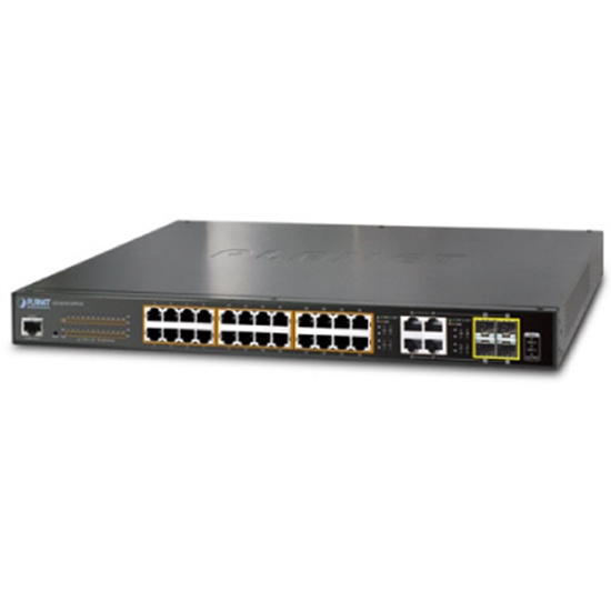 Picture of IPv6/IPv4, 24-Port Managed 802.3at POE+ Gigabit Ethernet Switch + 4-Port Gigabit Combo TP/SFP (440W)