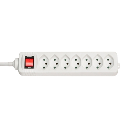 Attēls no 7-Way Swiss 3-Pin Mains Power Extension with Switch, White