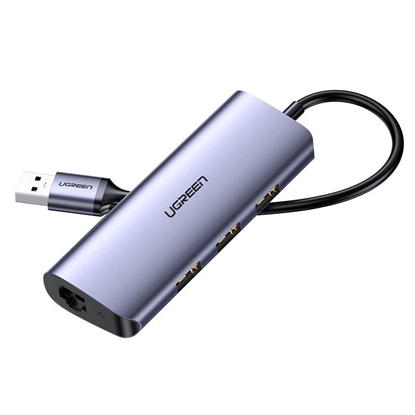 Изображение Adapteris Ugreen CM252 USB-C to 3xUSB-A + RJ45 (MicroUSB Power Supply) pilkas