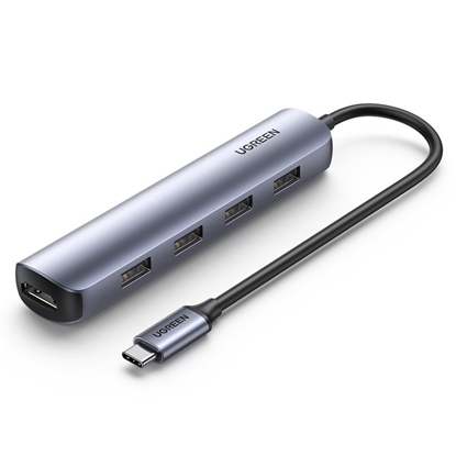 Attēls no Adapteris Ugreen CM417 USB-C to 4xUSB-A + HDMI pilkas