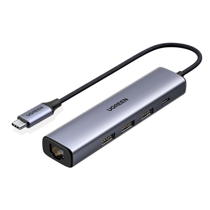 Изображение Adapteris Ugreen CM475 USB-C to USB-C + 3xUSB-A + RJ45 pilkas