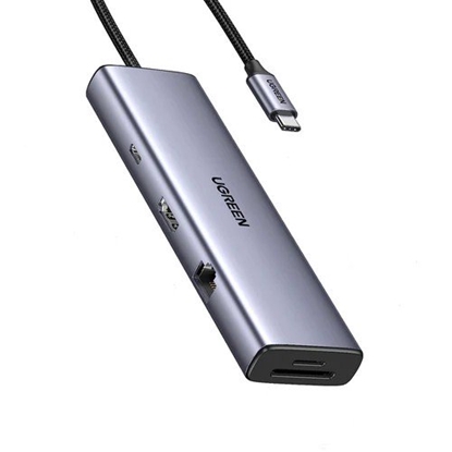 Изображение Adapteris Ugreen CM498 USB-C to 2xUSB-A + USB-C + HDMI + SD/TF + PD pilkas