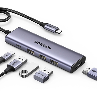 Attēls no Adapteris Ugreen CM511 USB-C to HDMI 1.4 + 3xUSB-A + USB-C PD100W pilkas