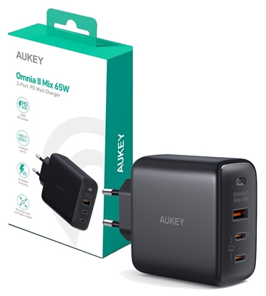 Изображение AUEKY Omnia II Mix PA-B6T Wall charger 1x USB 2x USB-C Power Delivery 3.0 65W Black