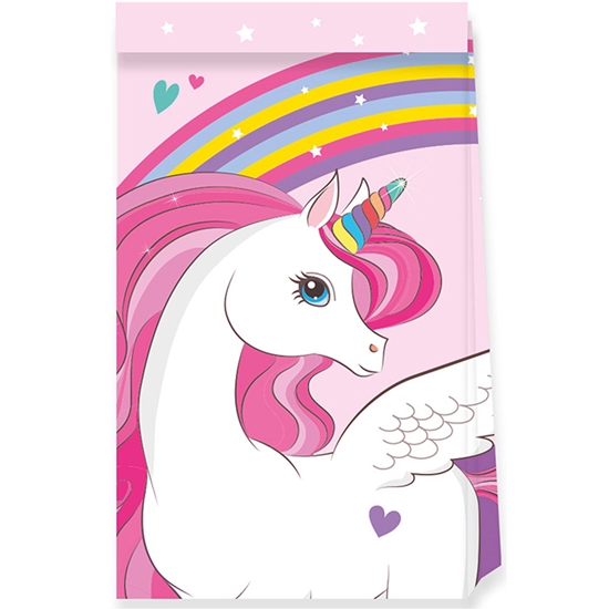 Изображение Dāvanu maisiņš papīra Unicorn Rainbow 4gab.