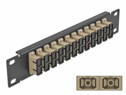 Attēls no Delock 10″ Fiber Optic Patch Panel 12 Port SC Duplex beige 1U black