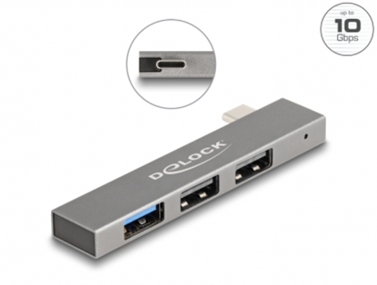 Attēls no Delock 3 Port Slim USB Hub with USB Type-C™ to 1 x USB 10 Gbps USB Type-A + 2 x USB 2.0 Type-A