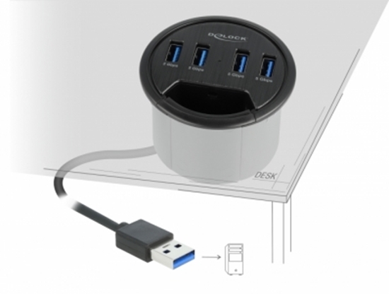 Picture of Delock 4 Port In-Desk Hub with 4 x SuperSpeed USB Type-A Port