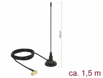 Attēls no Delock 480 MHz Antenna SMA plug 90° 2.5 dBi fixed omnidirectional with magnetic base and connection cable RG-174 1.5 m outdoor b