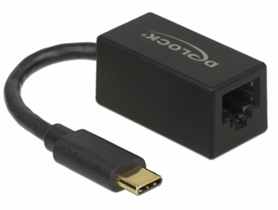 Picture of Delock Adapter SuperSpeed USB (USB 3.2 Gen 1) with USB Type-C™ male > Gigabit LAN 10/100/1000 Mbps compact black