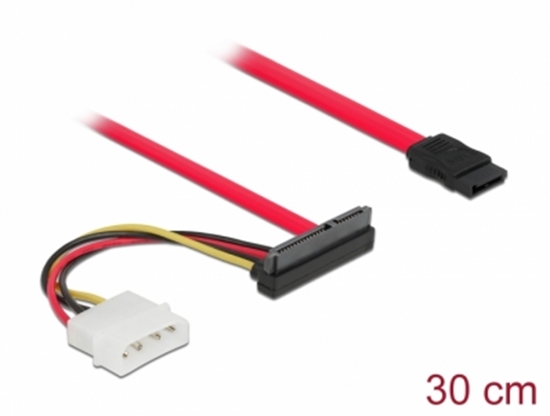 Picture of Delock Cable SATA 6 Gb/s 7 pin receptacle + Molex 4 pin power plug > SATA 22 pin receptacle upwards angled 50 cm