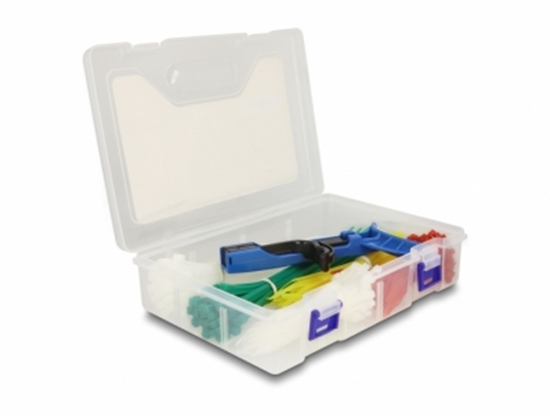 Picture of Delock Cable tie assortment box with tensioning tool 350 pieces assorted colours