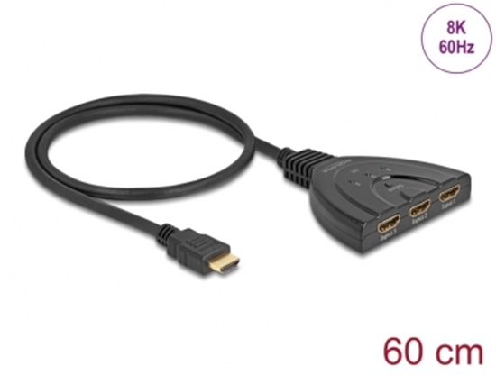 Picture of Delock HDMI Switch 3 x HDMI in to 1 x HDMI out 8K 60 Hz with integrated cable 60 cm